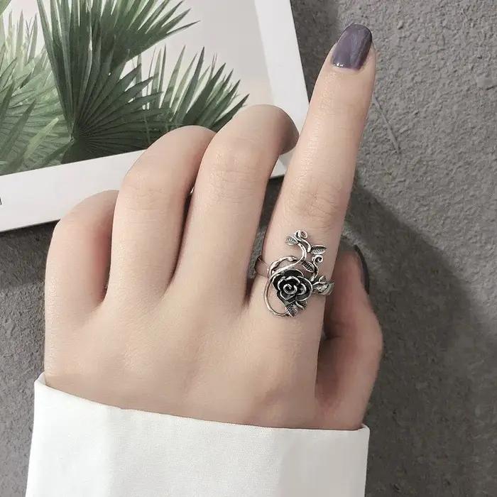 Bague florale vintage Anenjery pour femmes, bague de cocktail réglable, bijou élégant pour soirées, mariages et anniversaires