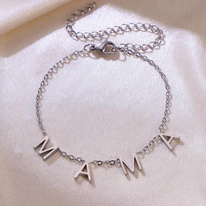 Bracelet Mama Letters en acier inoxydable étanche pour femmes style mode avec lettres personnalisables occasions spéciales
