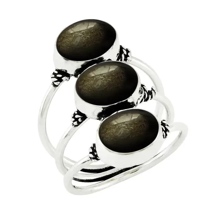 Bague Vintage en argent Sterling 925 avec Labradorite naturelle ovale 8x10mm, anneaux rétro à trois