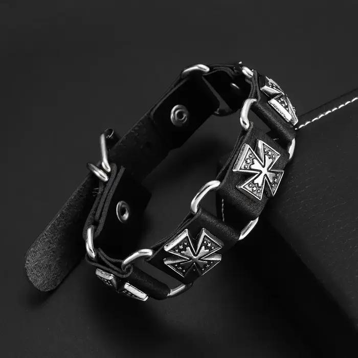 Bracelet croix irlandaise en cuir rétro pour hommes