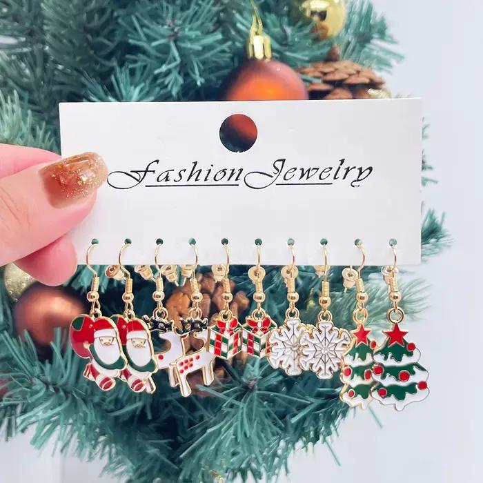 Boucles d'oreilles sapin de Noël et flocon de neige pour dames