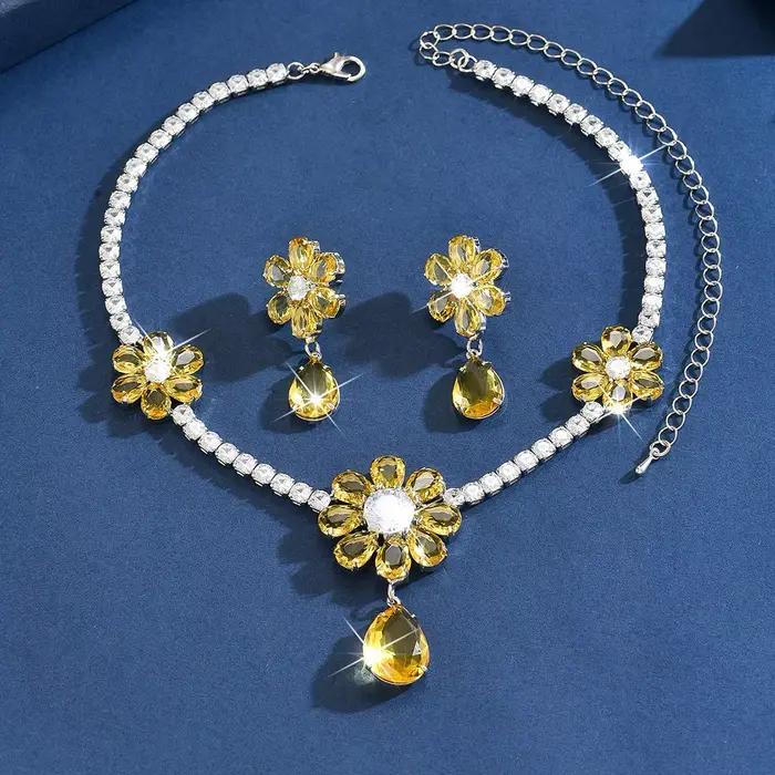 Collier de mariée fleuri, ensemble de luxe en cuivre serti de pierres en zircone, style européen, ensemble tendance pour accessoires de robe de soirée formelle