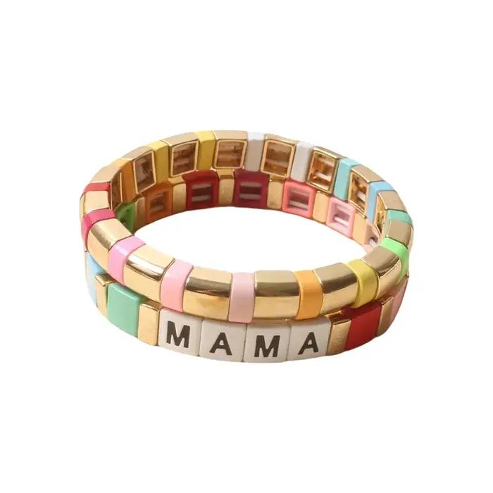MAMA Bracelet cadeaux de fête des mères bijoux émail carrelage