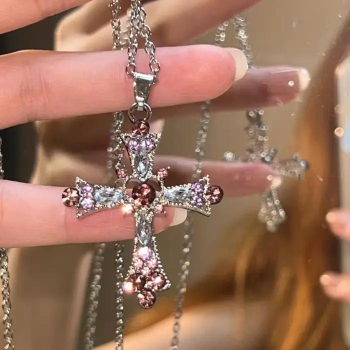 Collier gothique rose croix cristal Zircon punk pendentif collier femmes filles bijoux occasions spéciales