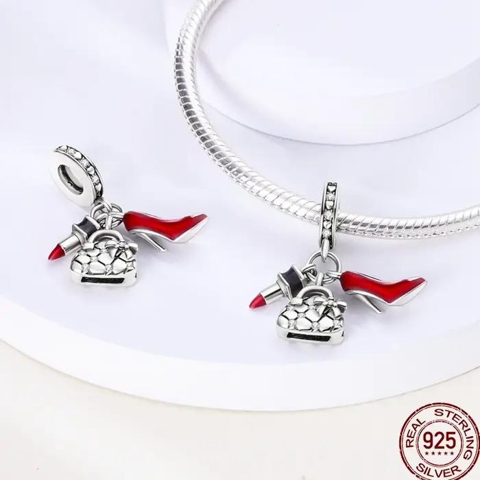 Bracelet original 925 en argent sterling avec perles de tulipe et breloque chat pour femmes occasions spéciales
