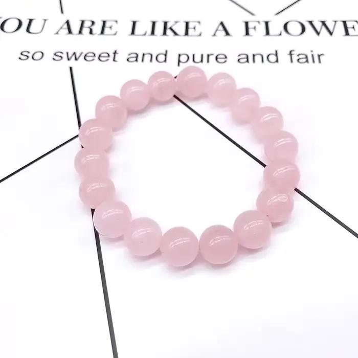 Bracelet extensible en pierre naturelle de quartz rose en poudre, bijoux perlés, cadeau pour femme et amoureux, vente en gros