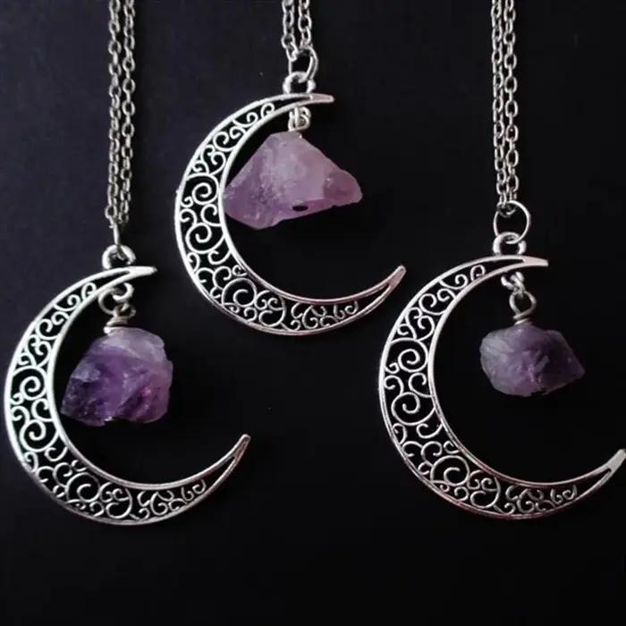 Goth croissant de lune collier pendentif rouge foncé Wiccan sorcière déclaration charme mystique amulette demi-lune Luna Vampire bijoux hommes