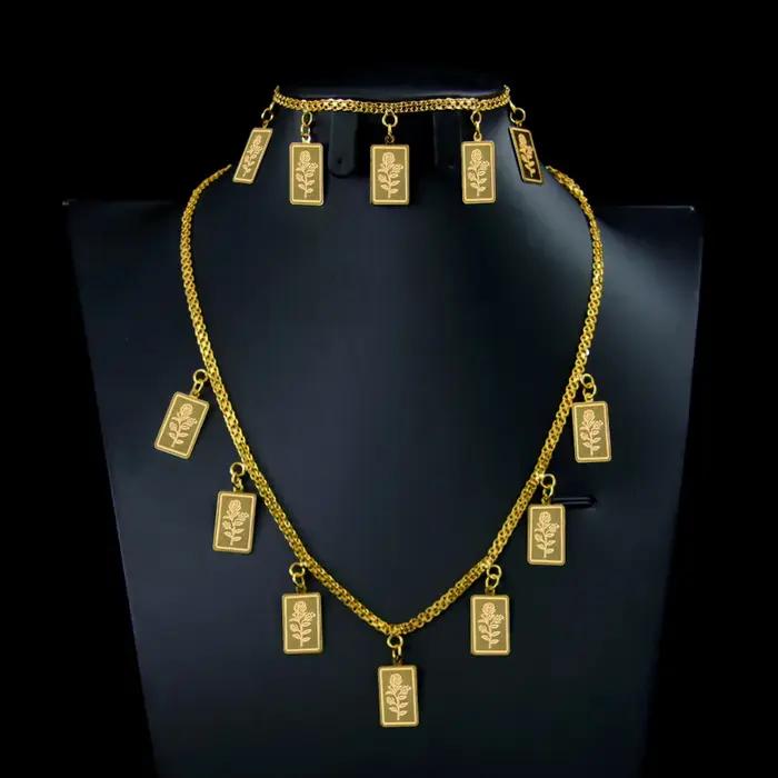 Ensemble de bijoux en or saoudien plaqué or 21 carats avec motif floral pour femmes occasions prestigieuses