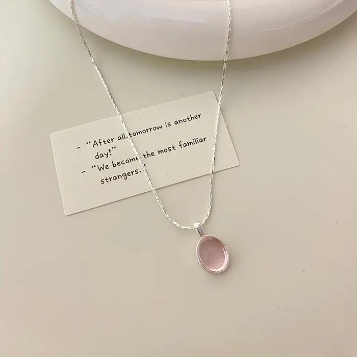 Collier en argent regardé 925 avec pierre de lune en cristal rose pour femme, pendentif narsimple, c