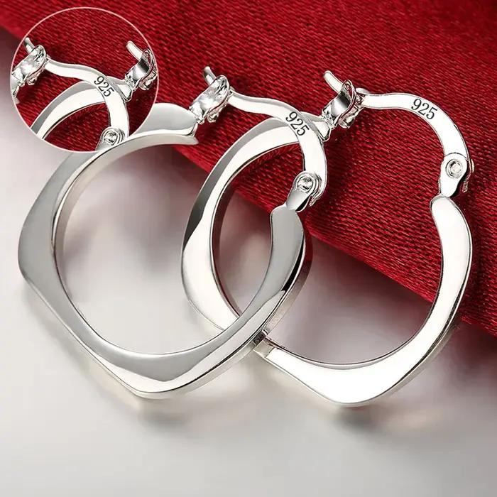 Top qualité 925 boucles d'oreilles en argent Sterling Simple rond cercle