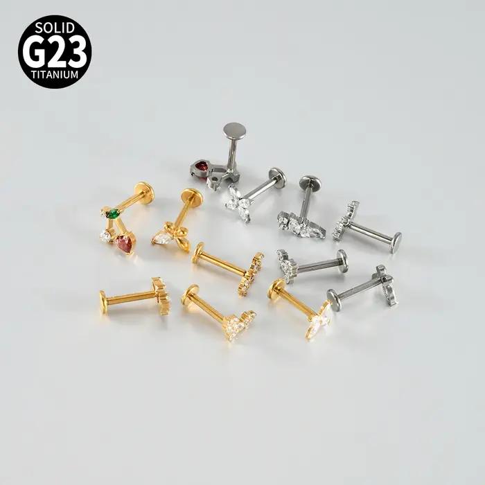 Boucles d'oreilles Dreamlee en titane style moderne triangle zircone cubique pour piercing cartilage tragus helix lobe ajustement supérieur femme occasions spéciales