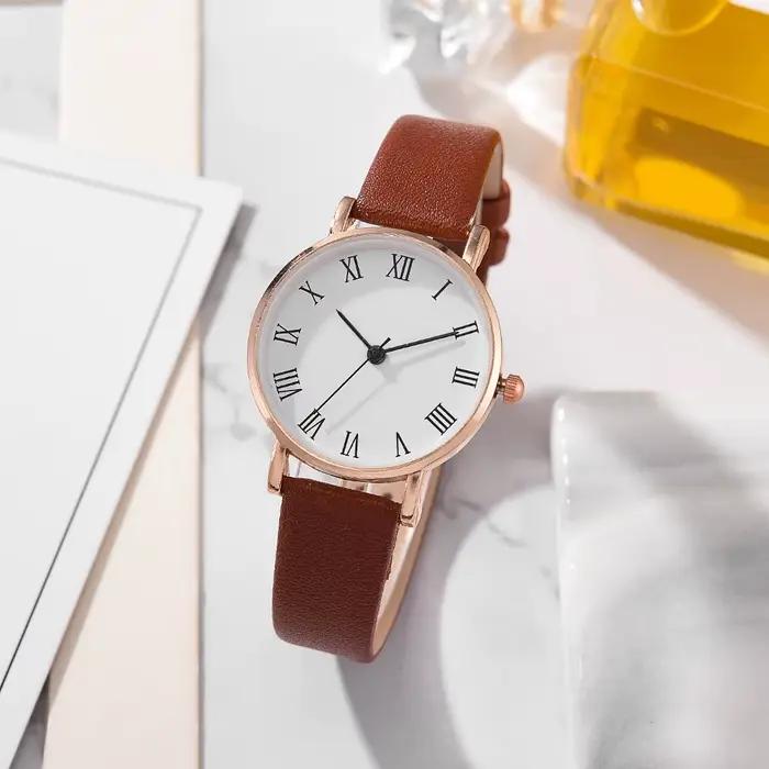 Montre à quartz analogique brillante en cuir PU pour femme, montres pour femme, cadran simple, luxe, mode, 2 pièces, ensemble