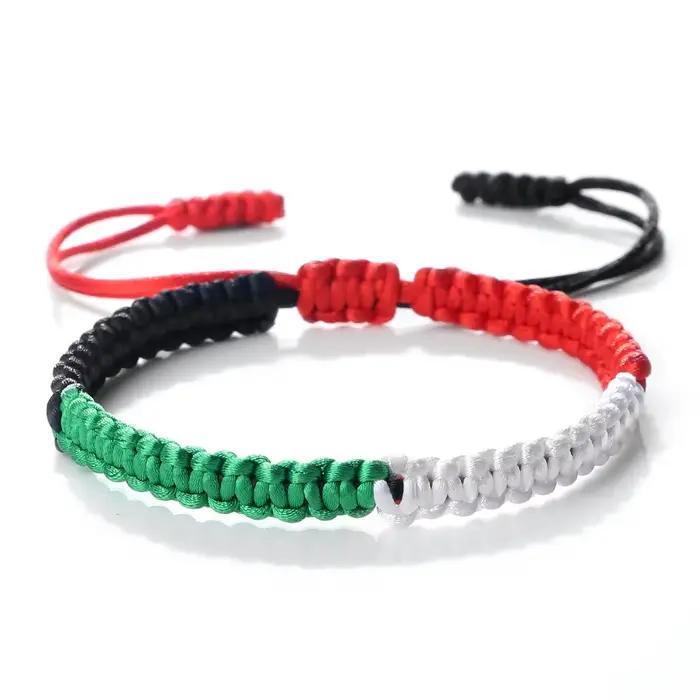Bracelet de perles drapeau palestinien coton tressé classique pour femmes et hommes rouge noir blanc vert symbole national cadeau occasions spéciales
