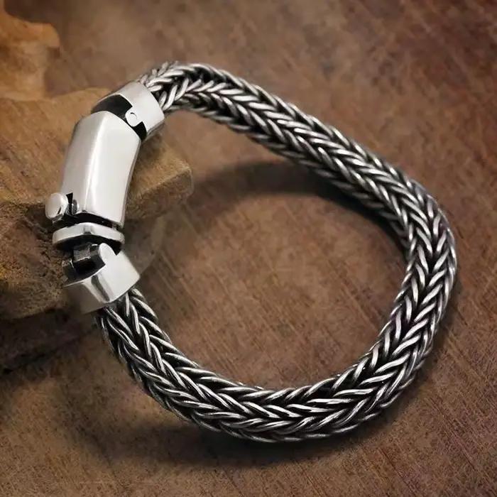 Bracelet pur tissé à la main, rétro dominateur et épais, personnalisé pour hommes