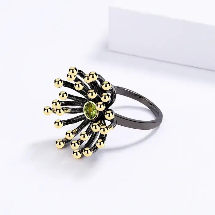 Bague Créative Retro Géométrique en Forme de Cœur et de Fleur Tridimensionnelle Plaquée Or Noir pour Femmes Occasions Spéciales Engagement