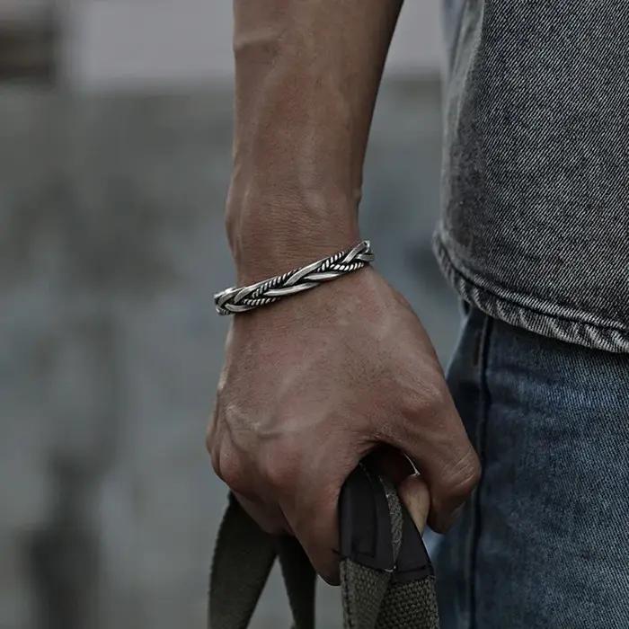 Créateur de mode 925 en argent Sterling tressé tissé Bracelet homme femmes neutre rétro thaïlandais Original fait à la