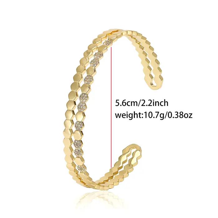 Bracelet ouvert en cuivre et zircone de luxe pour femmes unisexe mode décontractée accessoires de fête pour soirées et mariages