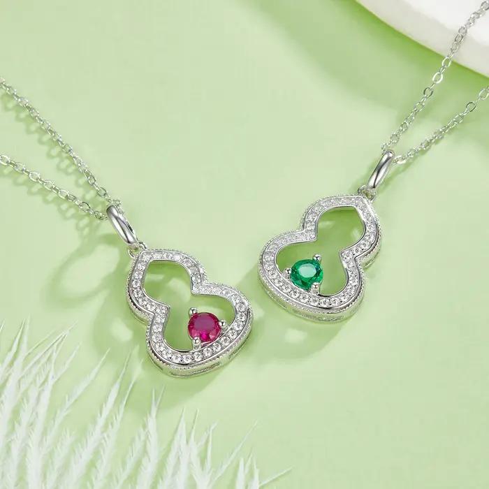 Collier pendentif en rubis et émeraude cultivés en argent sterling pour femmes romantiques occasions spéciales