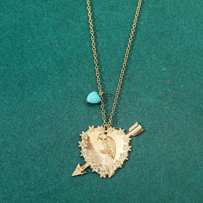 Collier oiseau avec pendentif en forme de cœur pour femme