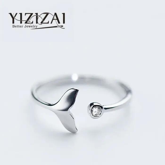 Bague queue de baleine plaquée argent, bijoux fantaisie pour femme, anneaux queue de sirène couleur
