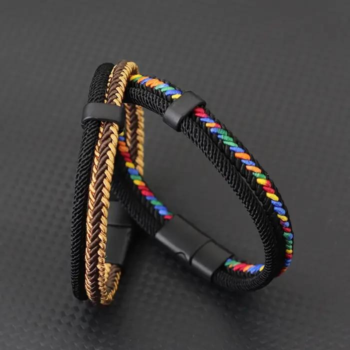 Bracelet en tissu tissé ethnique pour hommes et femmes