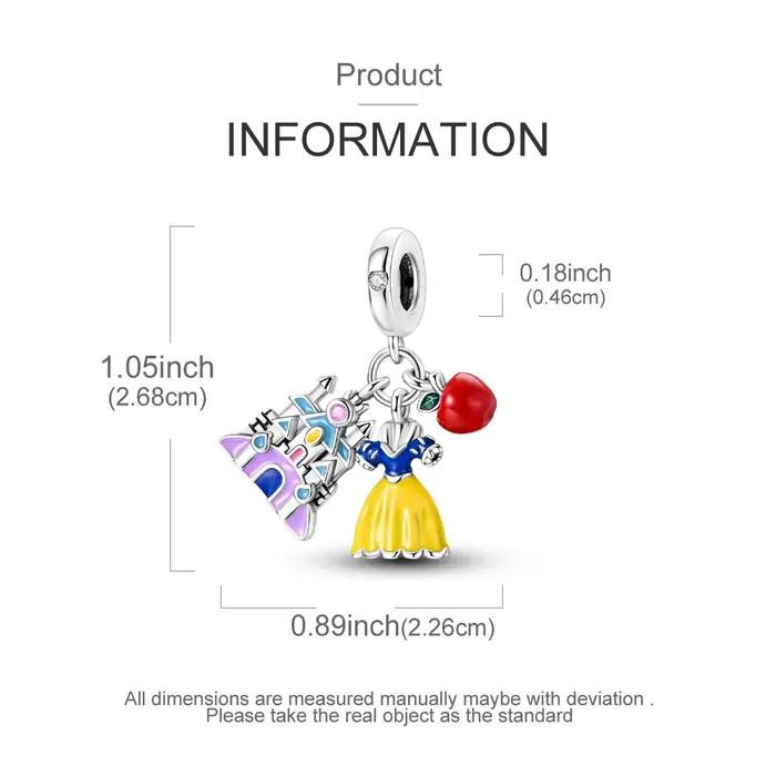 Breloques Pomme Château Blanche-Neige en Argent Sterling 925