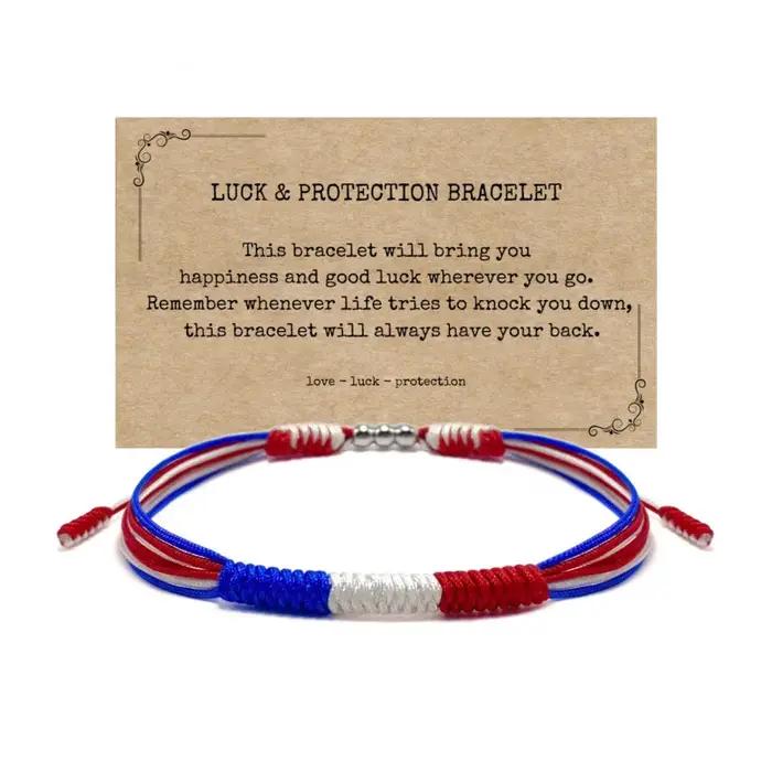 Bracelet en perles d'argent fait main avec boucle réglable design drapeau de la fête de l'indépendance tissage fil bleu blanc rouge unisexe occassions spéciales patriotisme