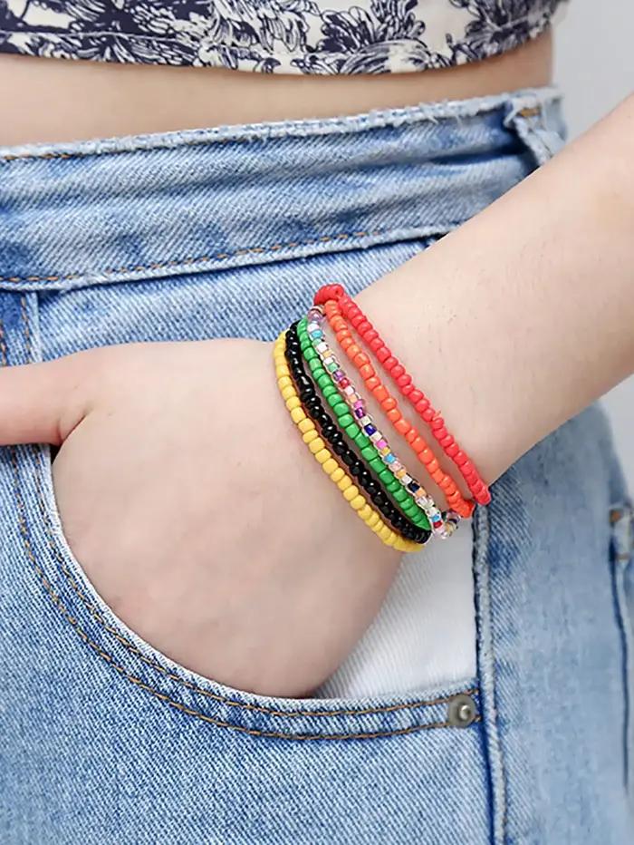 17 pièces Bracelets de perles élastiques bohème empilables