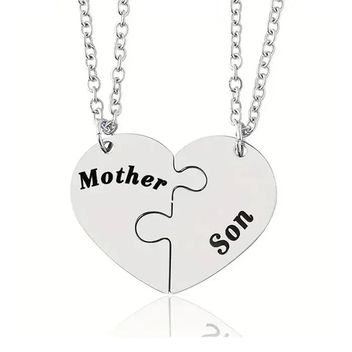 Collier père fille mère fils en acier inoxydable, pendentif Puzzle cœur, bijoux de famille, 2 pièces