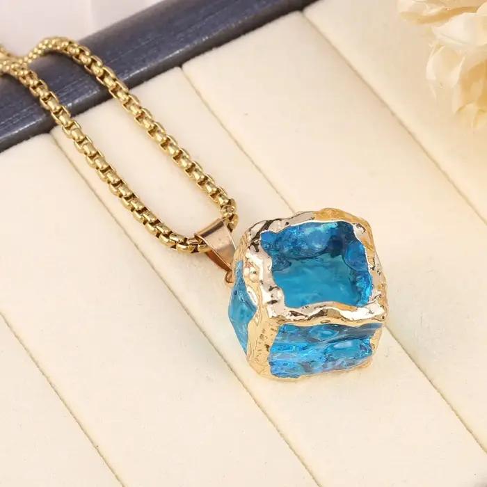 Collier en Pierre Naturelle Semi-Réservoir de Haute Qualité, en Clip Carré Délicat, Cadeau pour Bijo