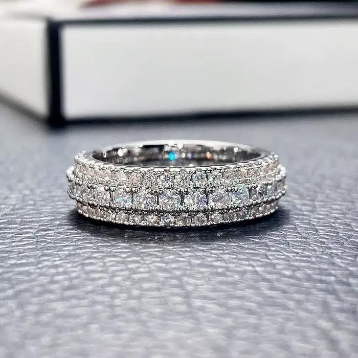 Bague ronde en argent Sterling 925 incrustée de cristal de Zirconium, pierre pour hommes et femmes,