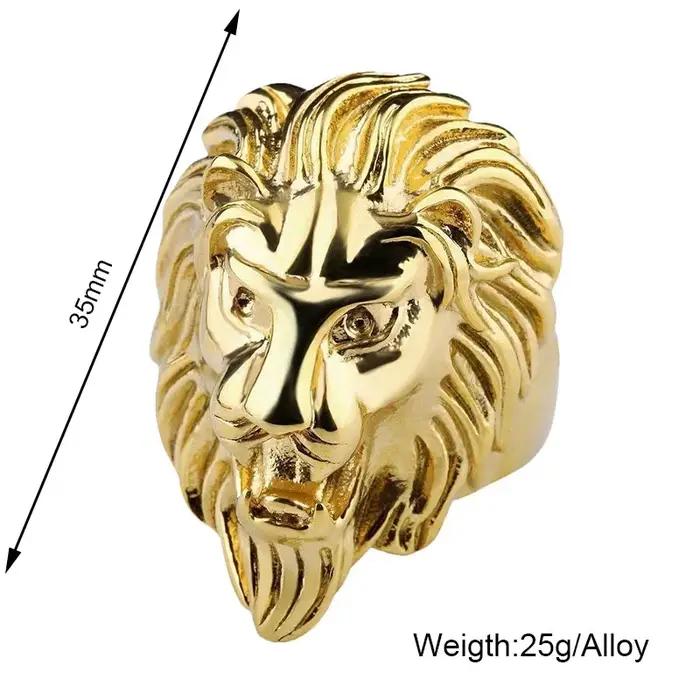 Bague Vintage Tête de Lion Dorée pour Hommes Bague Chevalière Style Hip Hop Rock Biker Bijou de Doigt Tendance Occasions Spéciales