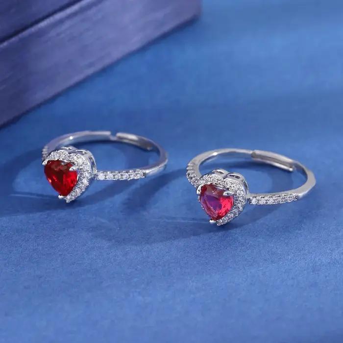 Bague de luxe en cristal de cœurs colorés pour femmes