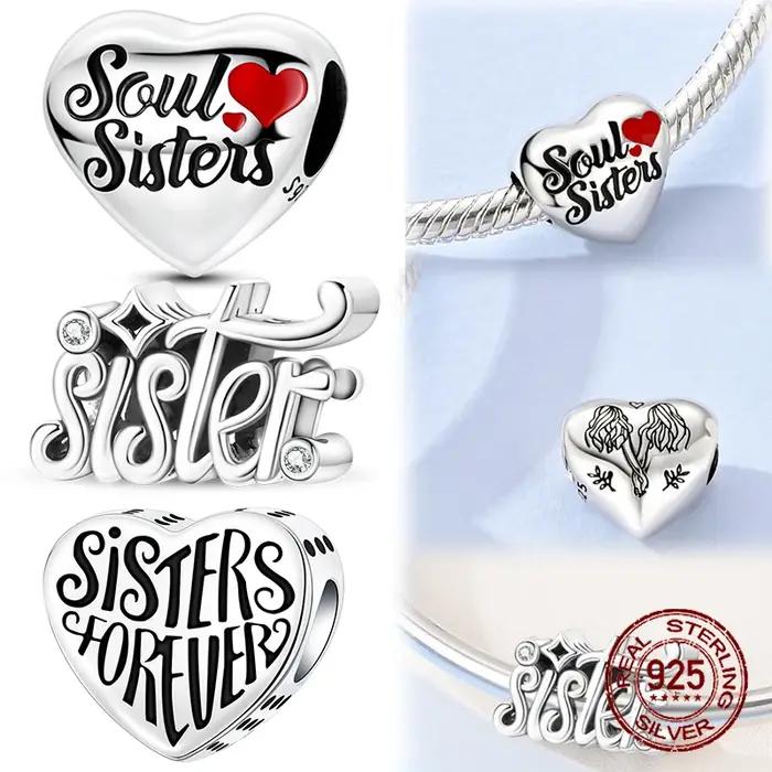Breloques en argent sterling 925 en forme de cœur pour sœurs et amies
