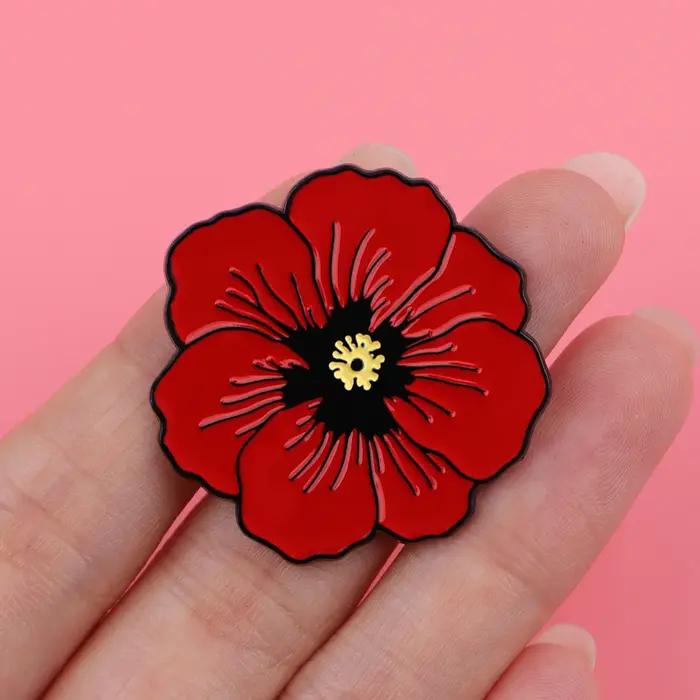 Broches en émail plantes de pins fleurs pavot rouge badge accessoires vêtements bijoux mode cadeaux occassions spéciales femmes hommes