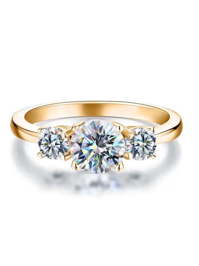Bague de luxe en argent sterling 925 avec trois moissanites rondes de 1 carat pour femme, bijou fin de haute qualité pour anniversaire