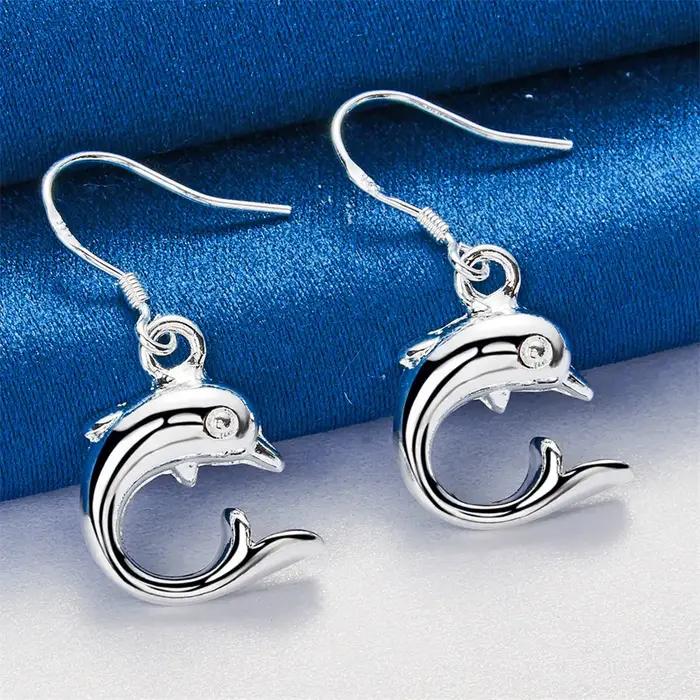 1 paire de boucles d'oreilles en argent sterling 925, pendentif dauphin mignon pour femmes, cadeau d