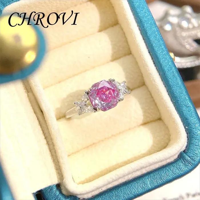 Nouvelle bague octogonale Millennium Rose en argent sterling 925 incrustée de diamants