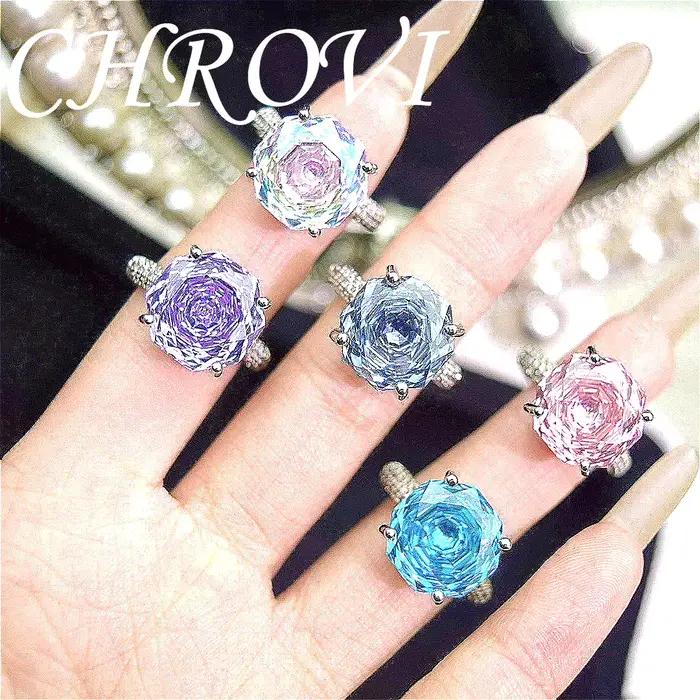 Bague en argent sterling 925 à la mode, sertie de diamants roses et de pierres précieuses colorées brillantes pour femmes