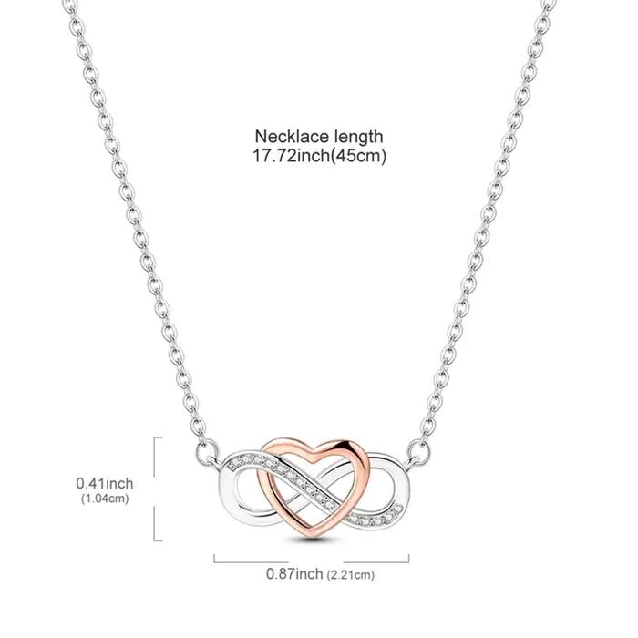Collier en argent sterling 925 avec pendentif cœur infini en or rose, cadeau pour femme