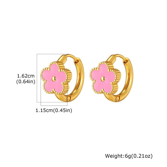 Boucles d'oreilles créoles à fleurs en émail pour femmes, boucles d'oreilles plaquées or en acier in