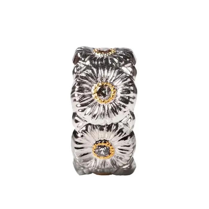 Bagues de fleurs de gardénia brillantes exquises en argent 925 pour femmes