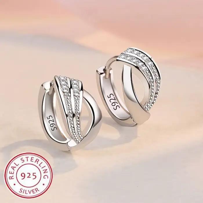 Cristal Zircon réel 925 boucles d'oreilles en argent Sterling canal cubique zircone boucles d'oreill