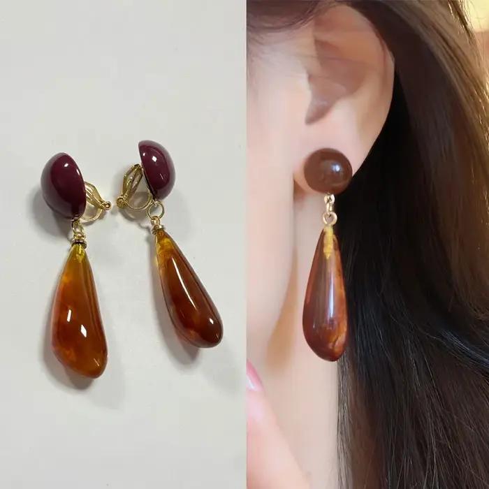 Vintage Style coréen Maillard marron oreille Clips femmes 2025 nouveau café à la mode irrégulier géométrique Clip boucles d'oreilles sans trou d'oreille