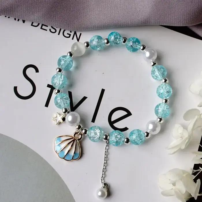 Bracelet pop-corn étoile de mer avec perle de cristal