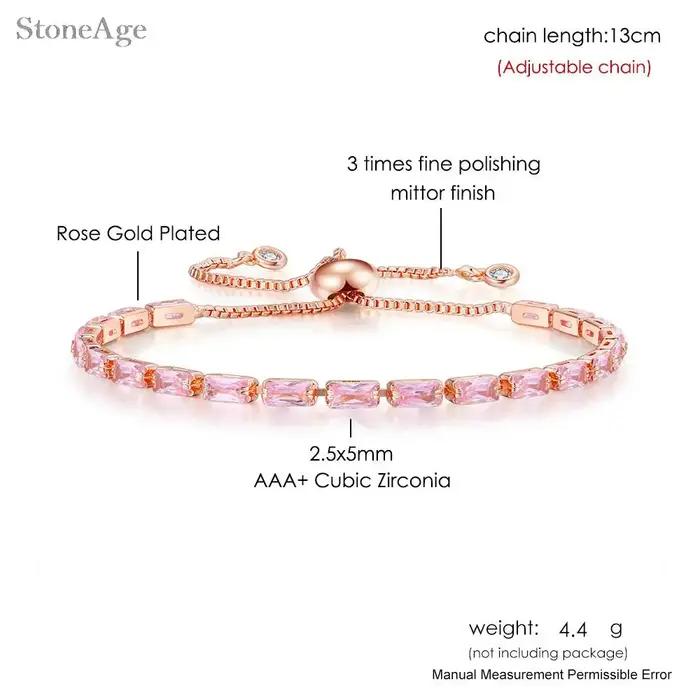 Bracelet de Tennis en Cristal Rose pour Femmes Style Mode Zircone Brillante Occasions Spéciales