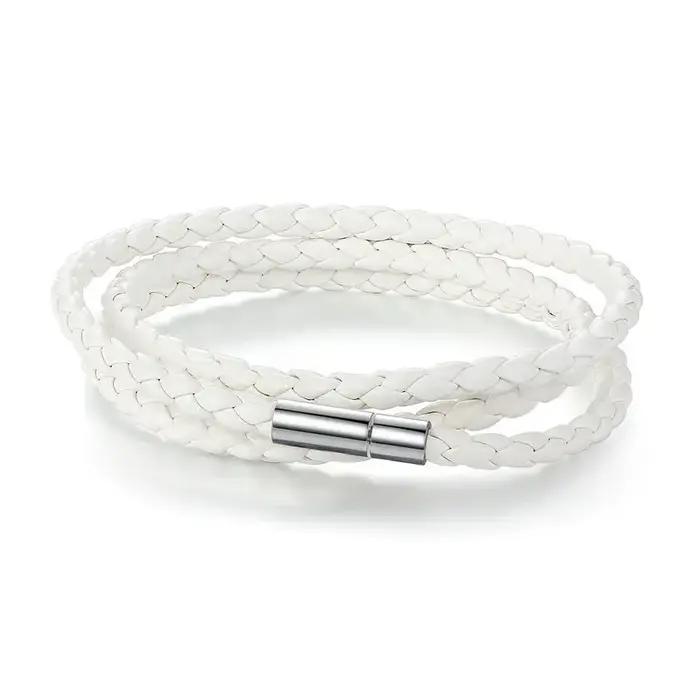 BAMOER Bracelet en cuir PU multicouche tressé longue chaîne boucle magnétique réglable unisexe pour femmes et hommes bijoux empilables