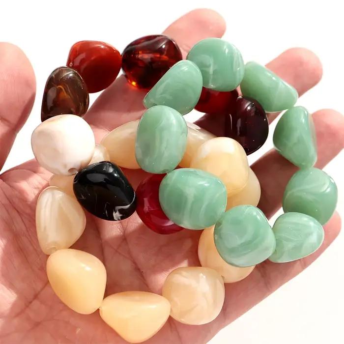 Nouveau Bracelet Extensible Bohème en Perles Irrégulières Colorées en Forme de Pierre