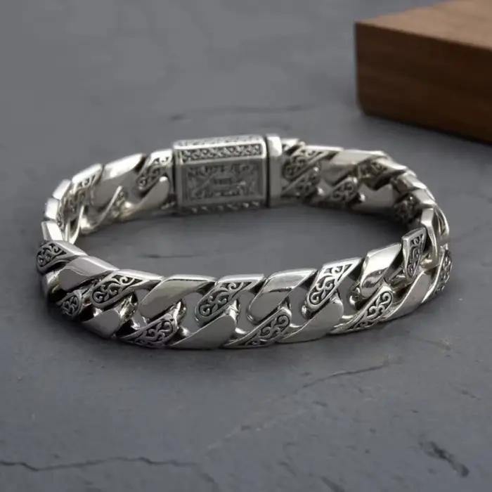Bracelet totem de vigne éternelle pour hommes, large chaîne tissée, motif de vigne florale rétro, bijoux Chram, cadeau pour père petit ami