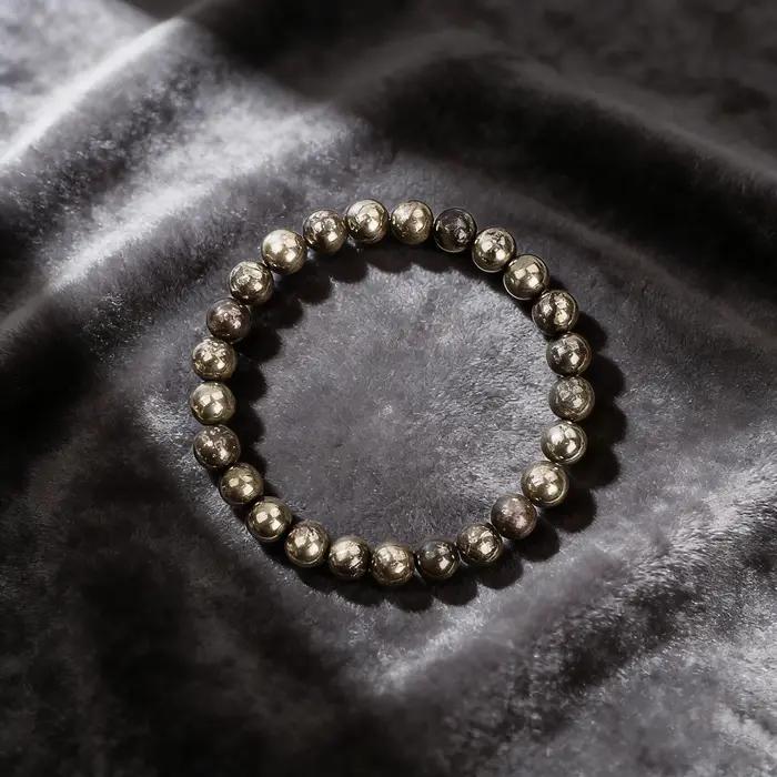 Bracelet en pierre de pyrite naturelle 6 8 10 mm amulette de protection et de prospérité bijou perlé pour homme femme occasions spéciales cadeau